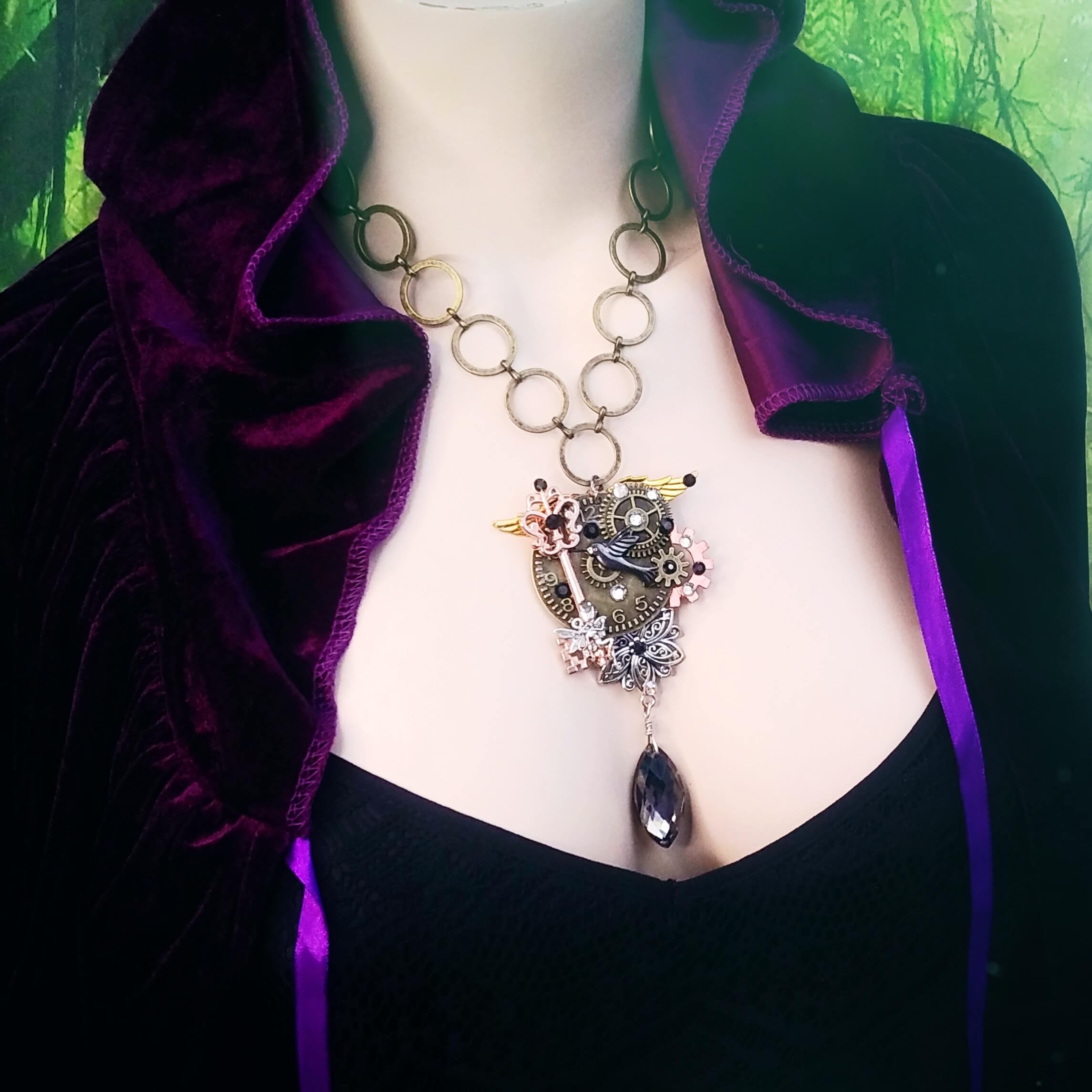 Purple Bohemian Fantasy Statement Necklace - Amethyst Beholder of Time