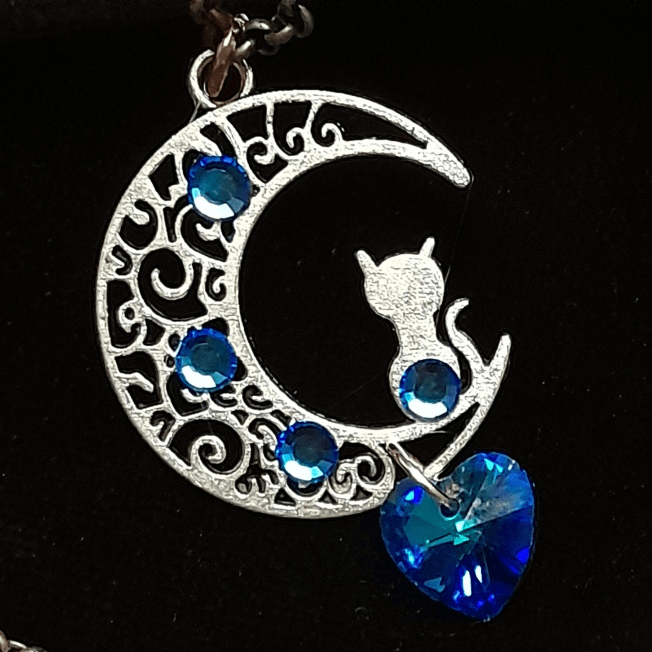 Cat and Moon Double Chain Necklace