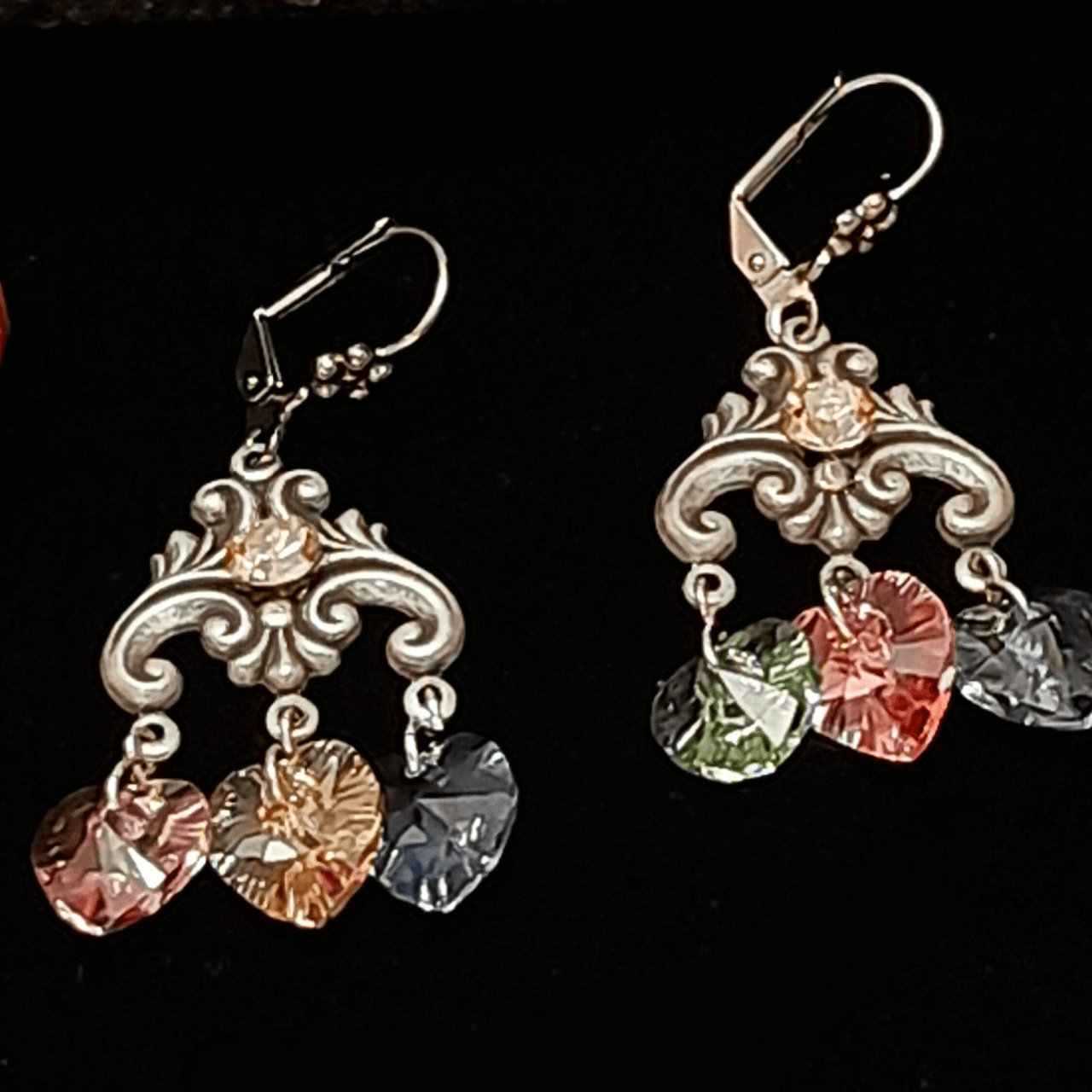 Multicolor Heart Crystal Earrings