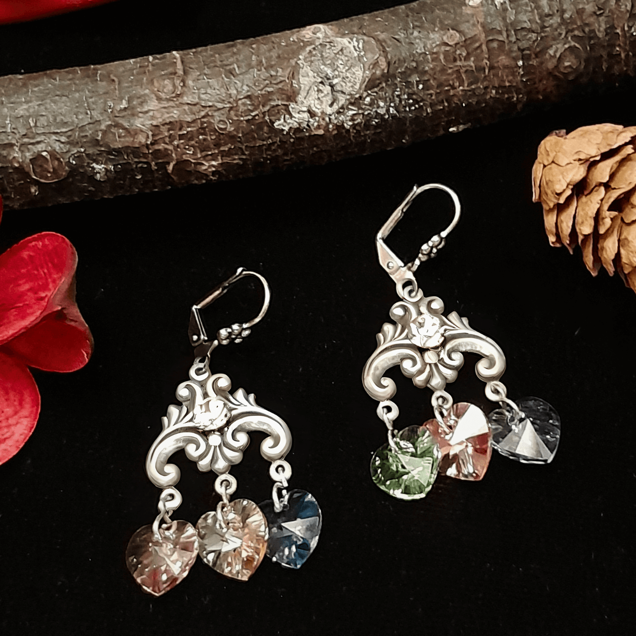 Multicolor Heart Crystal Earrings