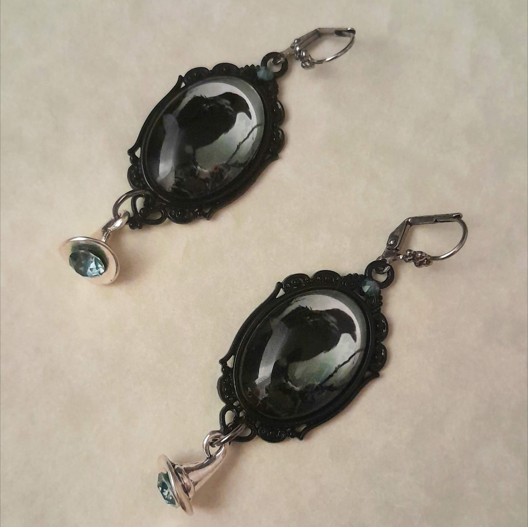 Crow Witchy Cabochon Earrings