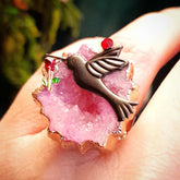 Adjustable Ring Pink Geode Hummingbird