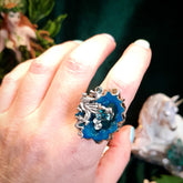 Adjustable Ring Turquoise Geode Dragon