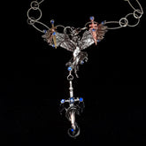 Blue Crystal Angel Dragon Swords Necklace