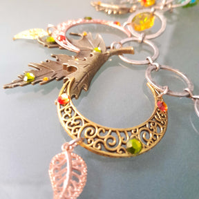 Crescent Moons Maple Leaf Nature Necklace