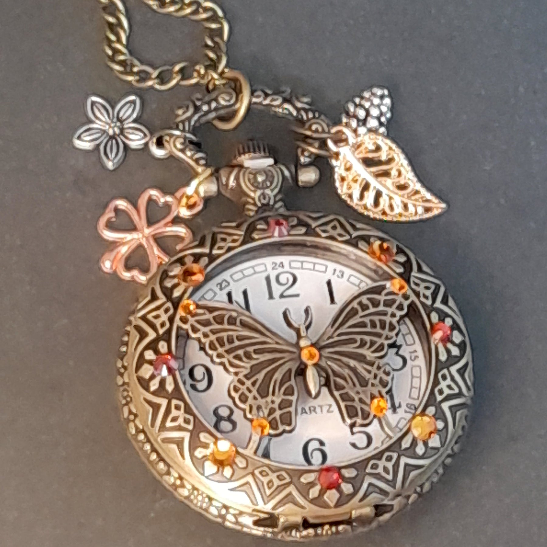 Butterfly Vintage Style Pocket Watch Necklace