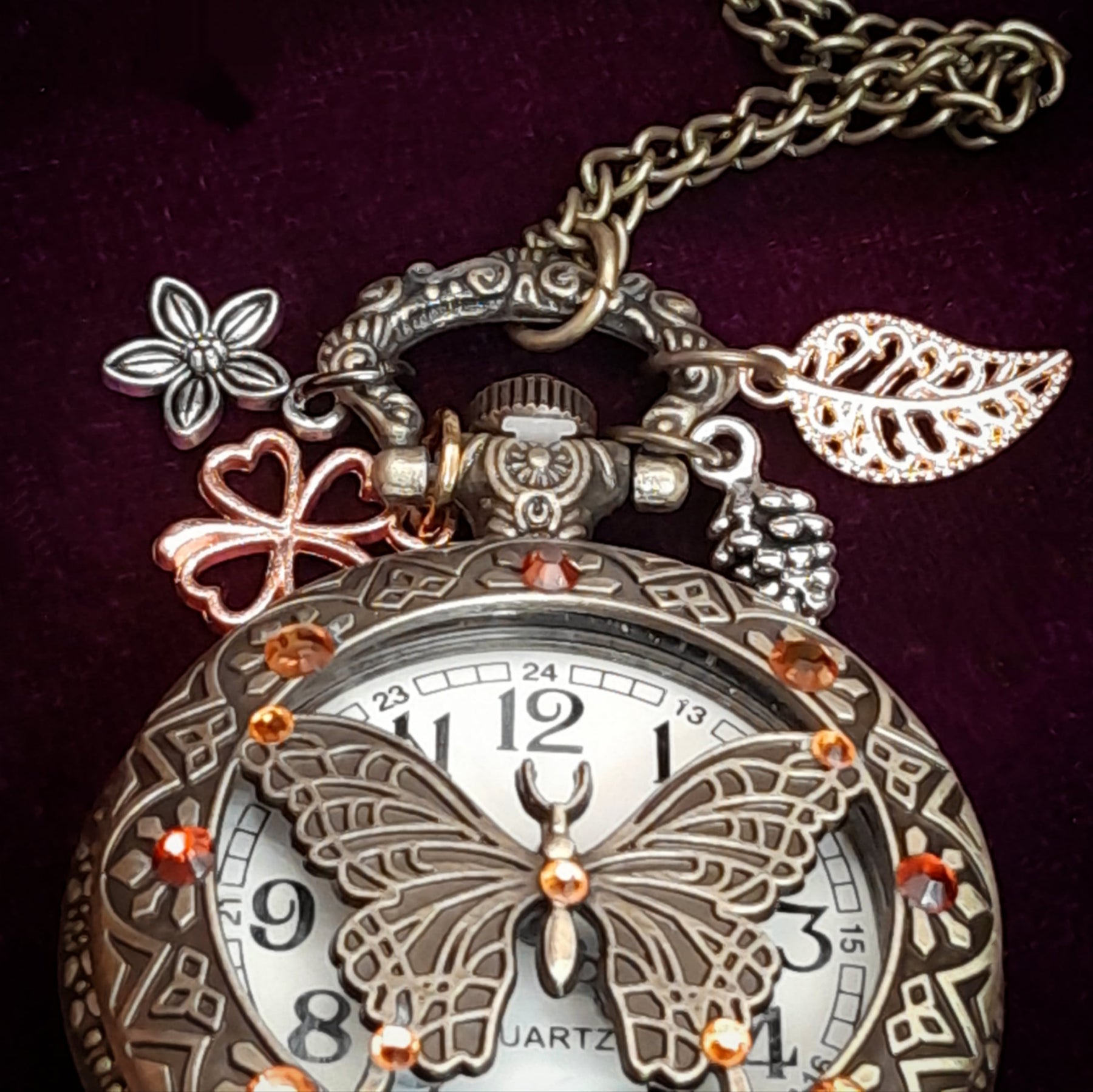 Butterfly Vintage Style Pocket Watch Necklace