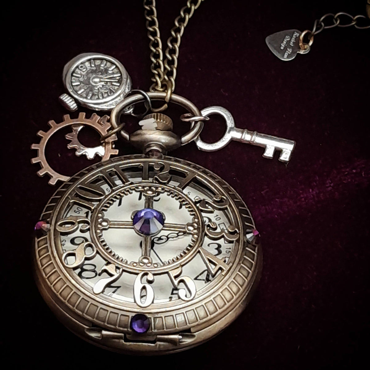 Steampunk Purple Magical Pocket Watch Necklace