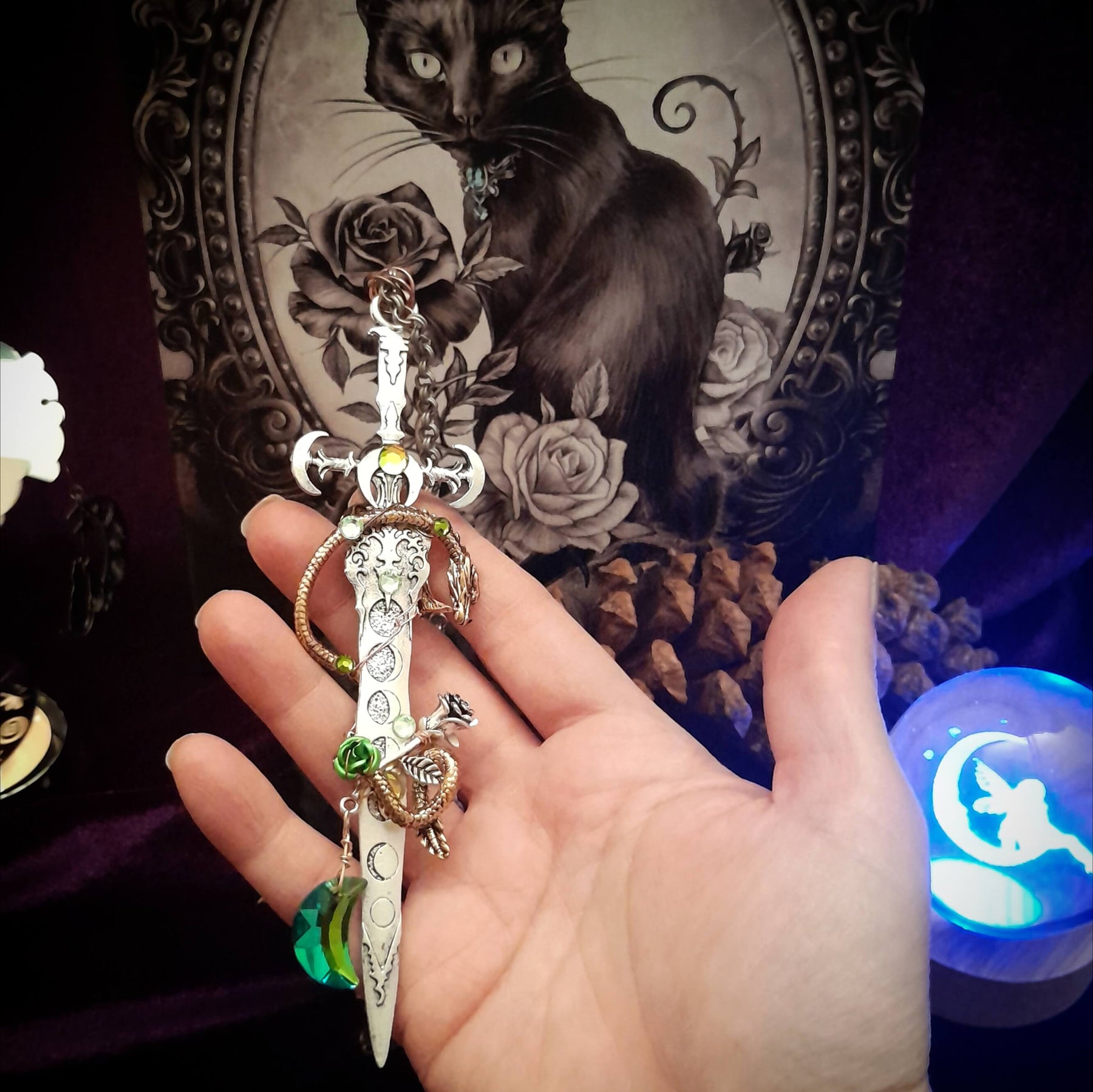 Green Crystal Dragon Sword Necklace