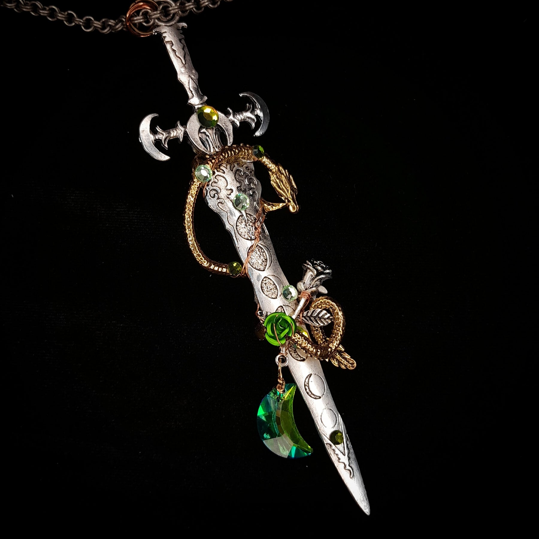 Green Crystal Dragon Sword Necklace