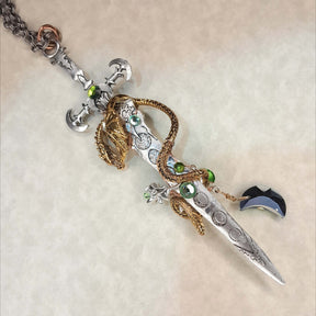 Green Crystal Dragon Sword Necklace