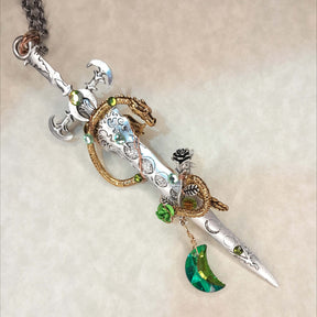 Green Crystal Dragon Sword Necklace