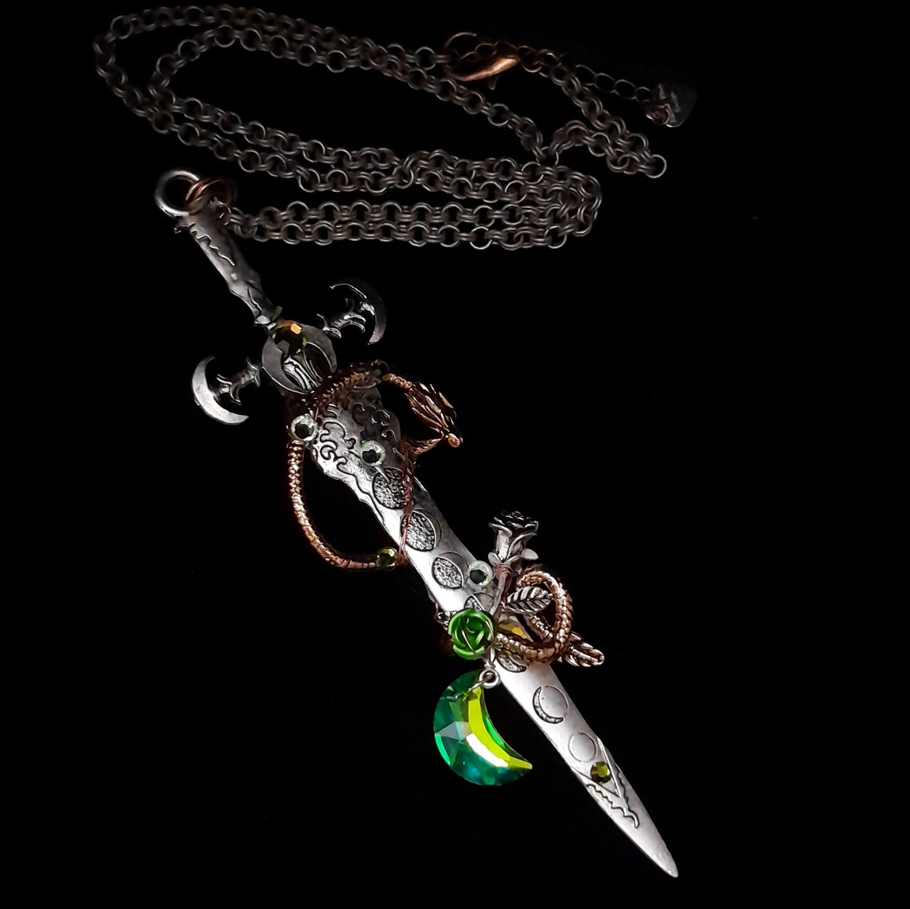 Green Crystal Dragon Sword Necklace