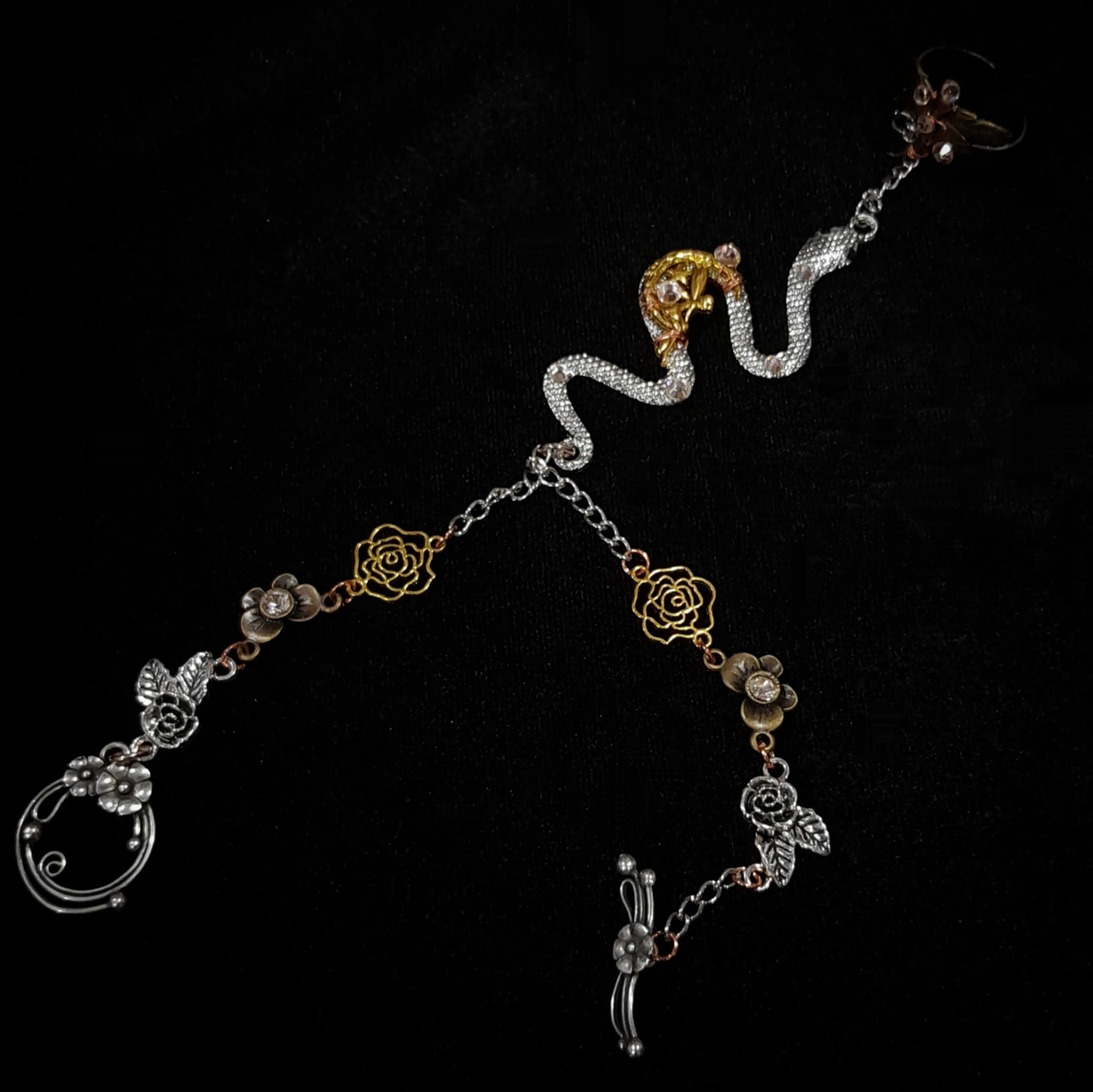 Snake & Dragonfly Fantasy Hand Chain