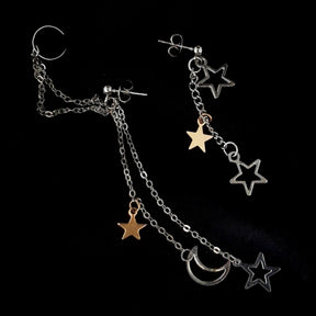 Moon & Stars Chain Cuff Earrings