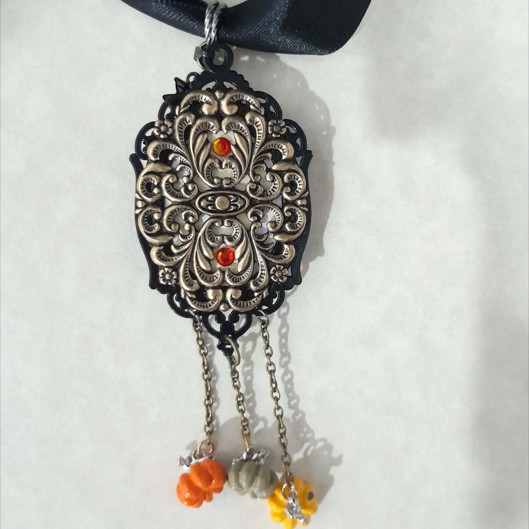 Birds & Pumpkins Cabochon Necklace