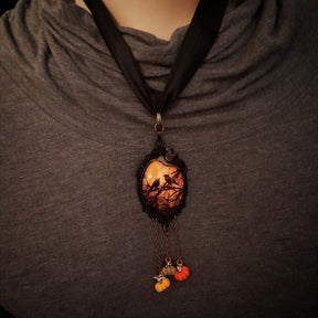 Birds & Pumpkins Cabochon Necklace