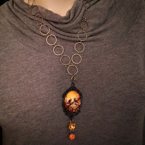 Pumpkin & Birds Cabochon Necklace