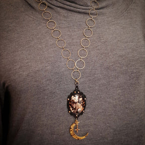 Magical Cat & Moon Cabochon Necklace