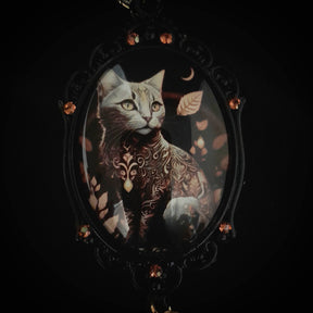 Magical Cat & Moon Cabochon Necklace