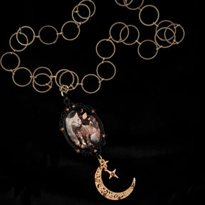 Magical Cat & Moon Cabochon Necklace