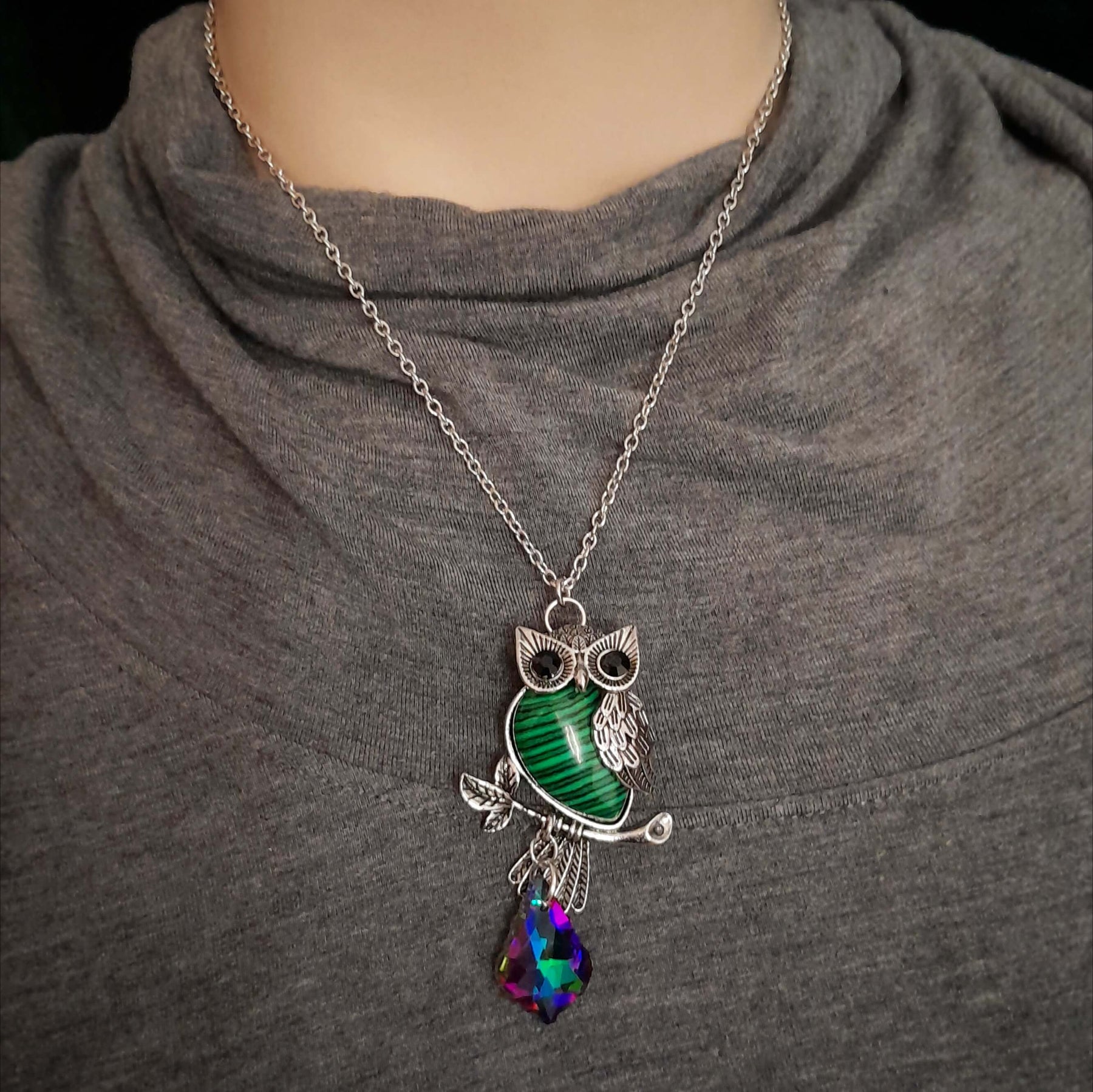 Green Malachite Owl Necklace