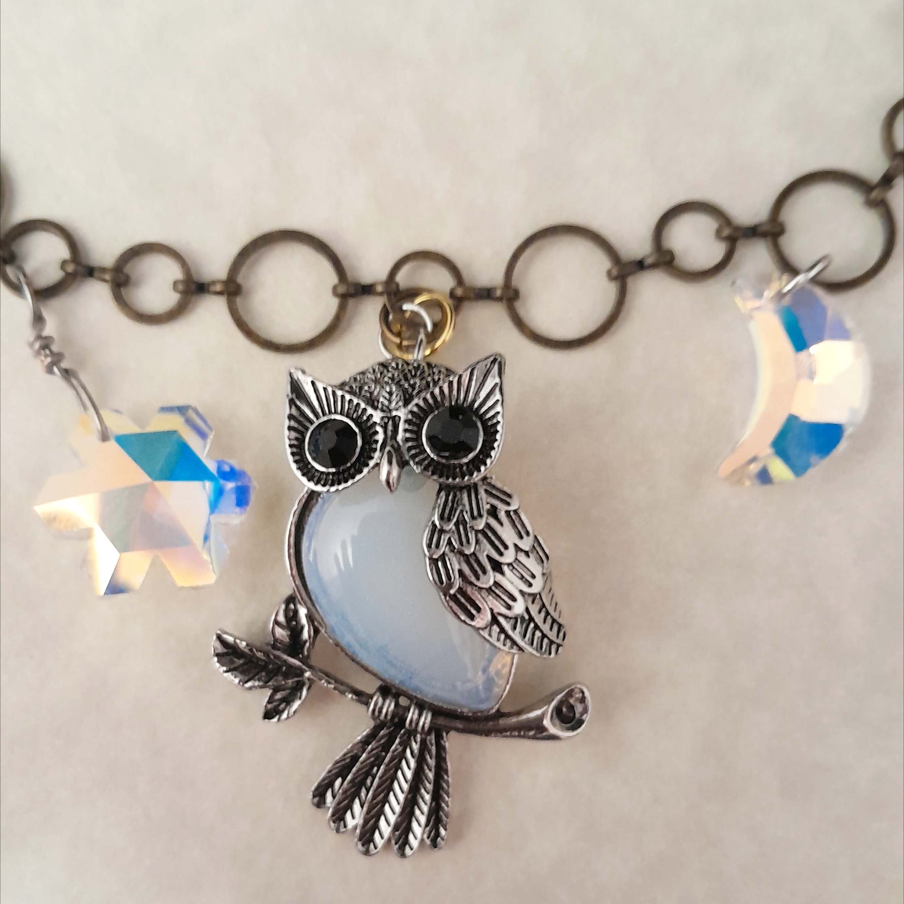 White Opal Owl Necklace