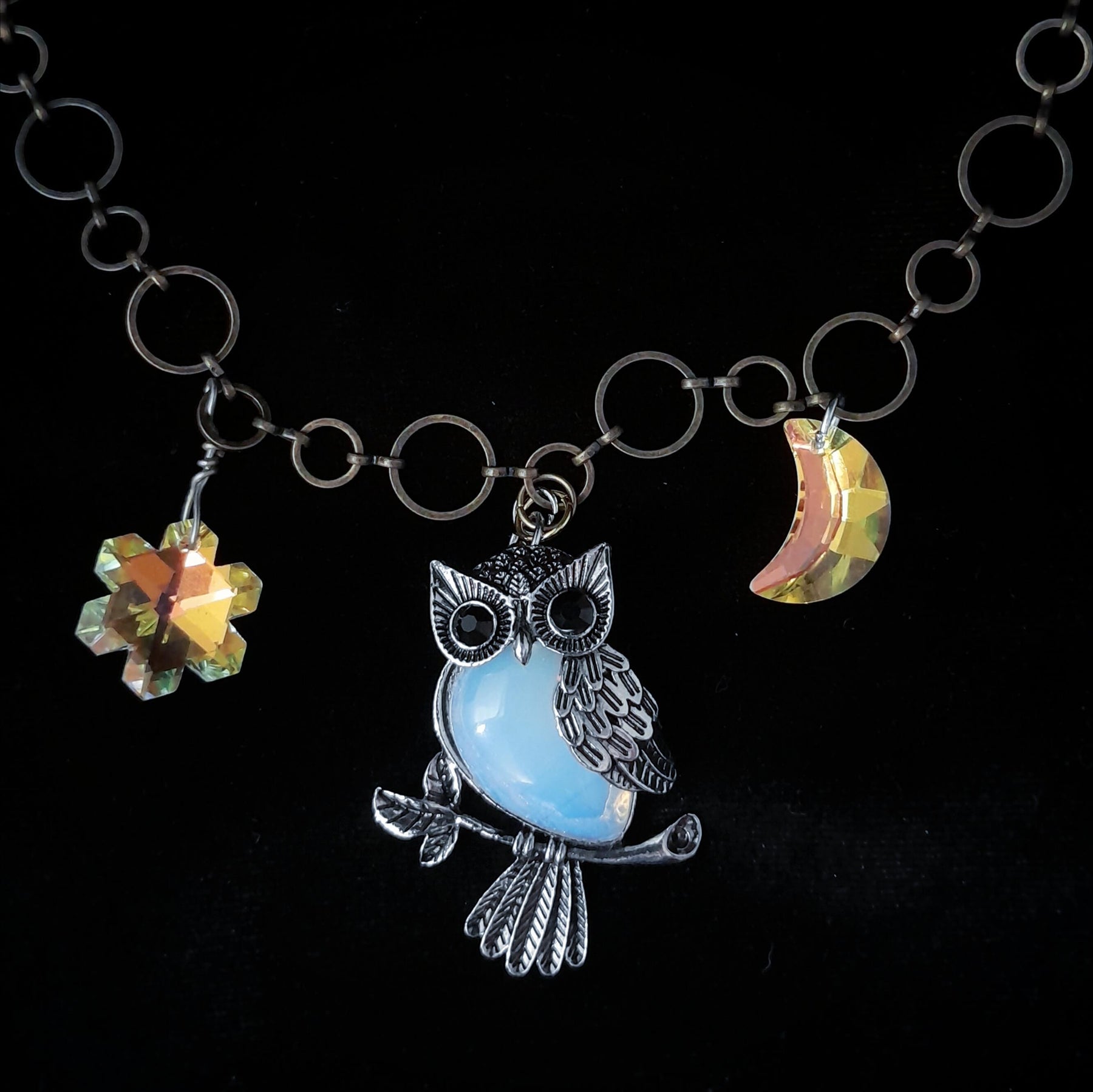 White Opal Owl Necklace