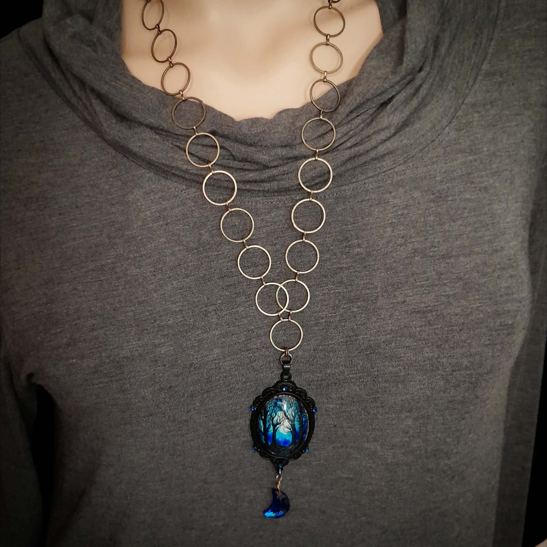 Blue Cabochon Magical Forest Necklace