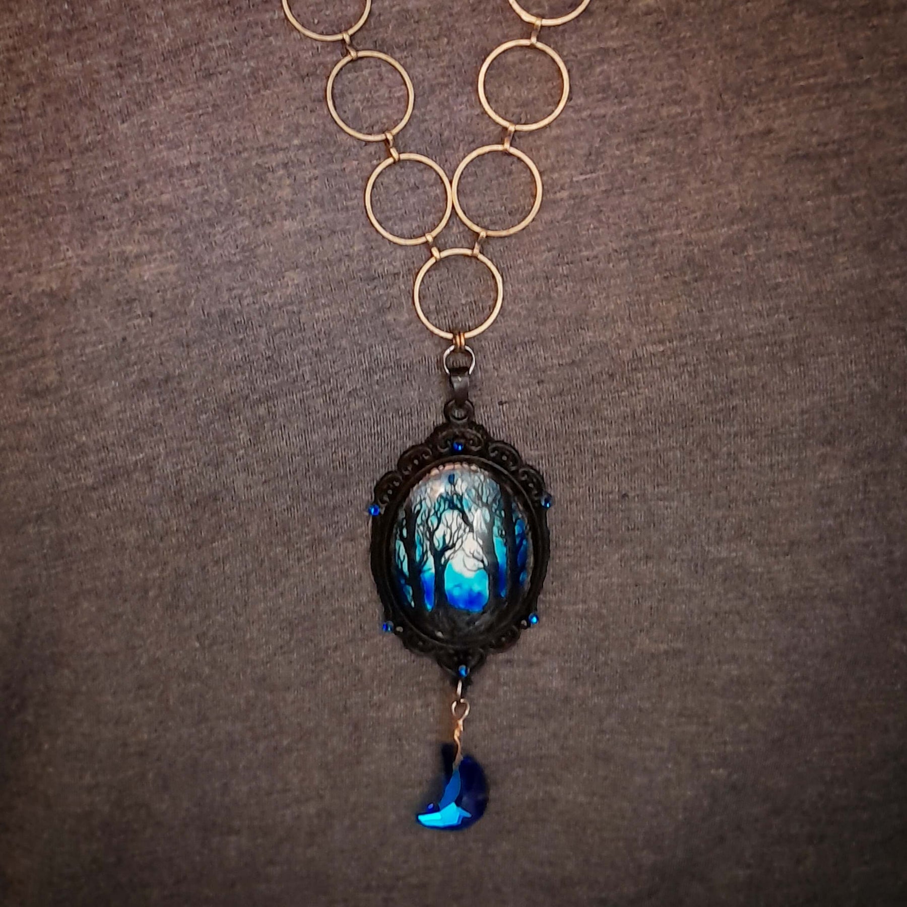 Blue Cabochon Magical Forest Necklace