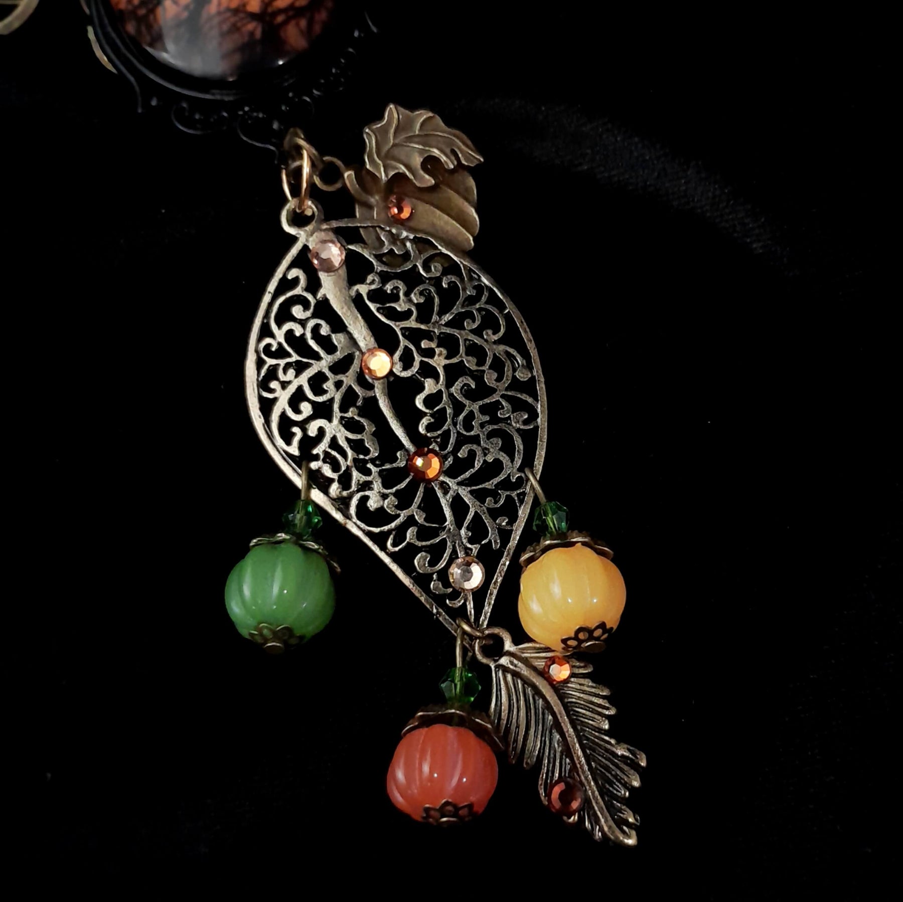 Birds & Pumpkins Nature Cabochon Necklace