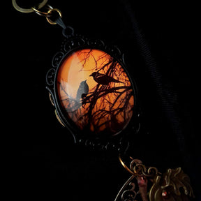 Birds & Pumpkins Nature Cabochon Necklace