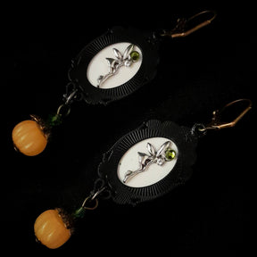 Black Crow & Pumpkin Cabochon Earrings