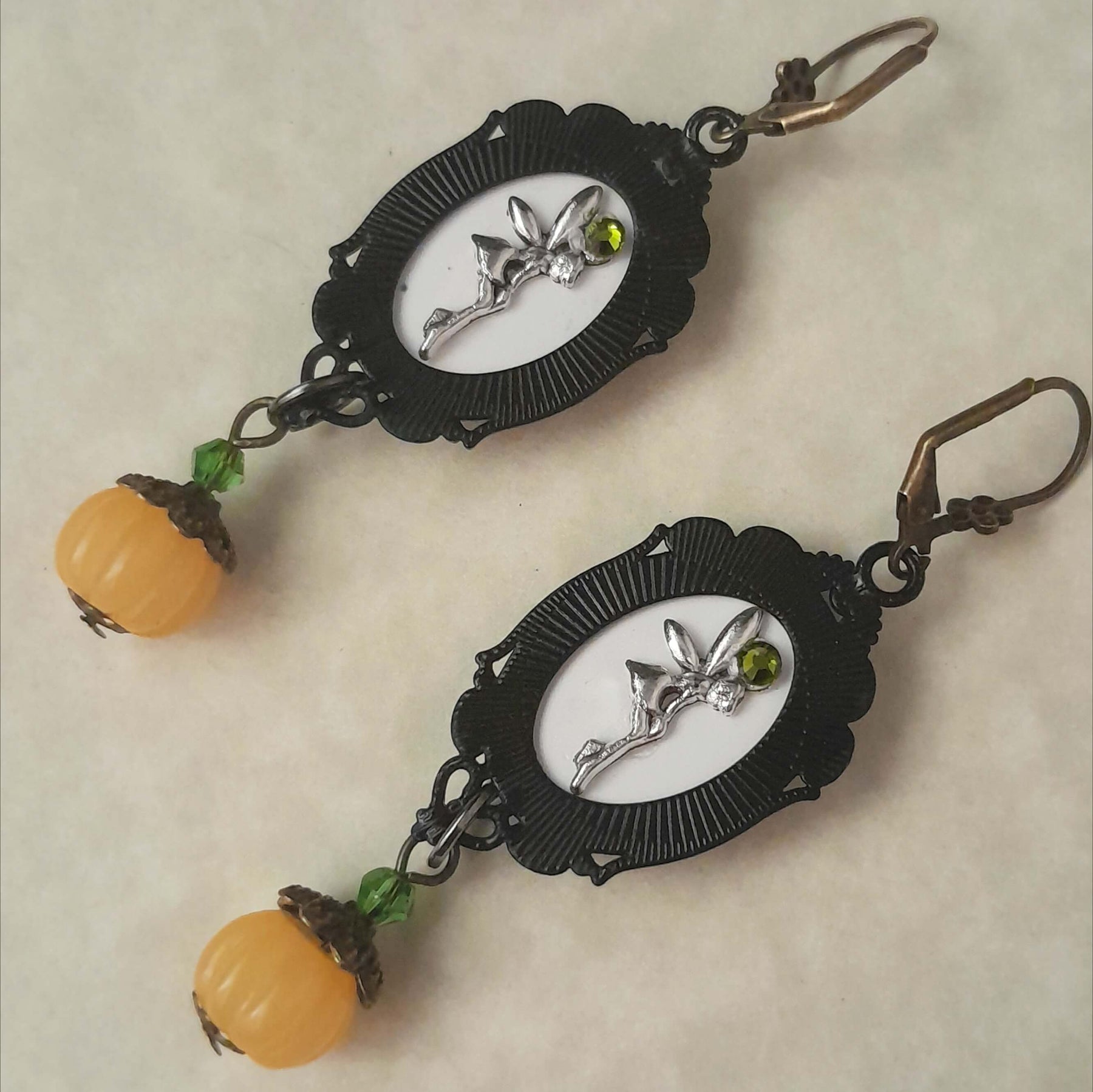 Black Crow & Pumpkin Cabochon Earrings