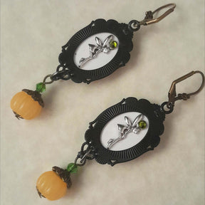 Black Crow & Pumpkin Cabochon Earrings