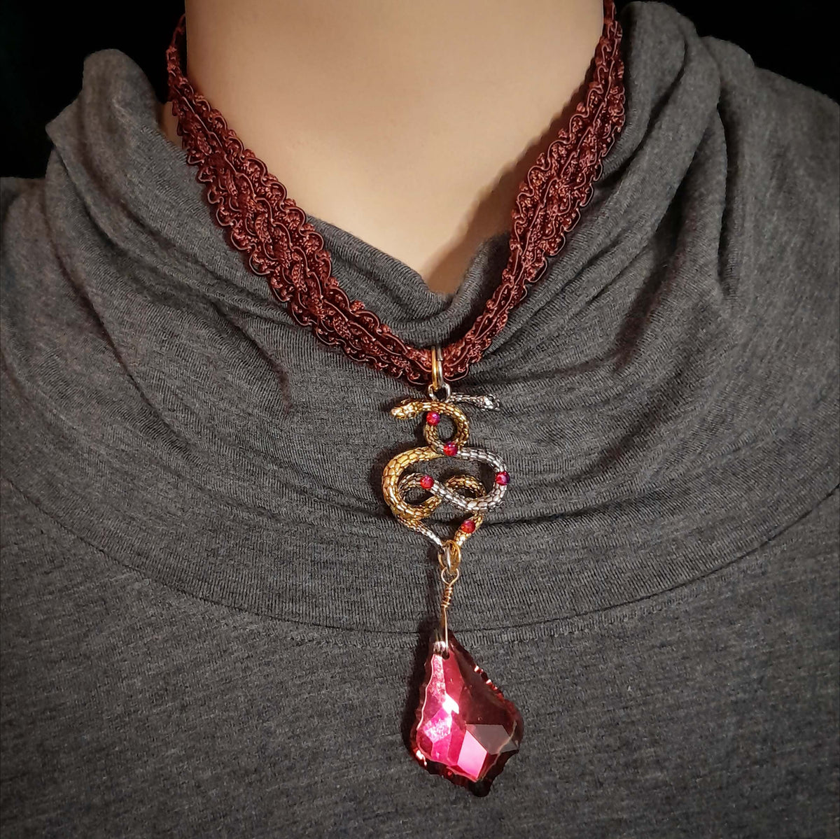 Double Snake Large Crystal Necklace