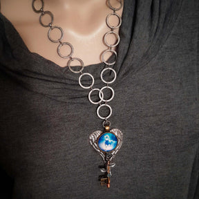 Blue Horse Cabachon Key Wing Necklace