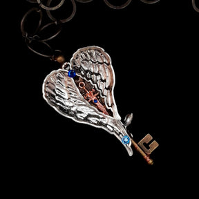 Blue Horse Cabachon Key Wing Necklace