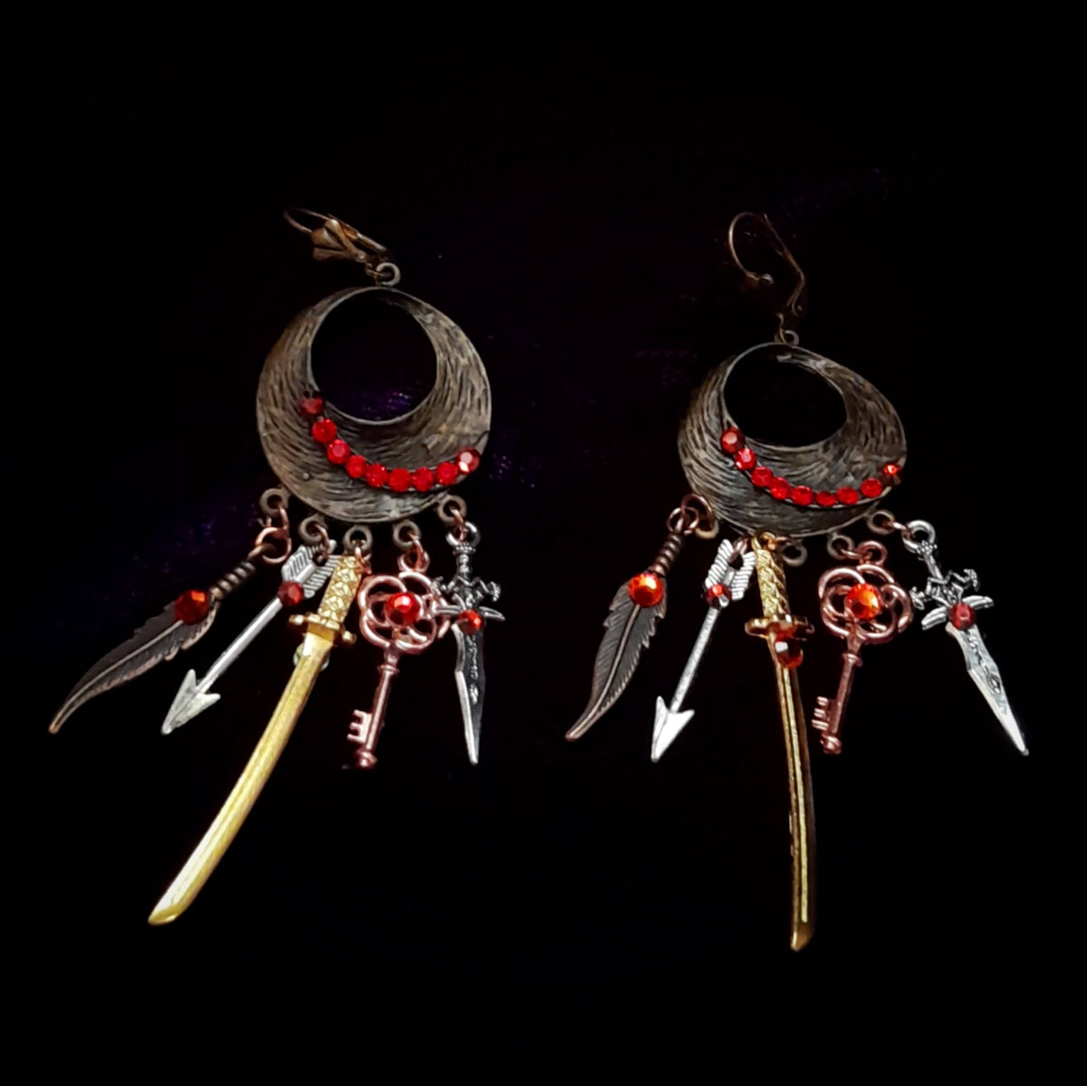 Red Crystal Sword Chandelier Earrings