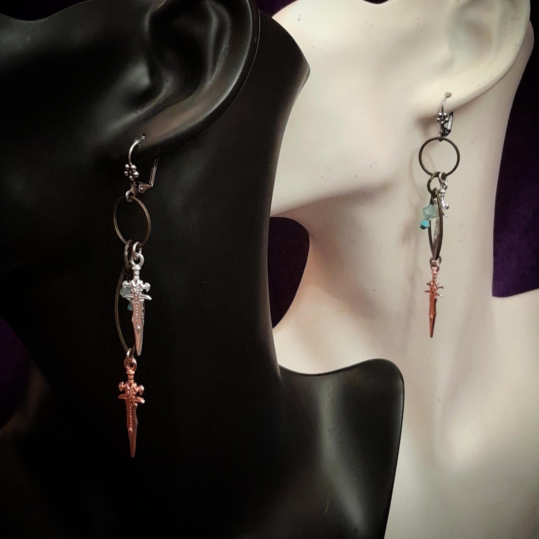 Double Dagger Dangle Earrings