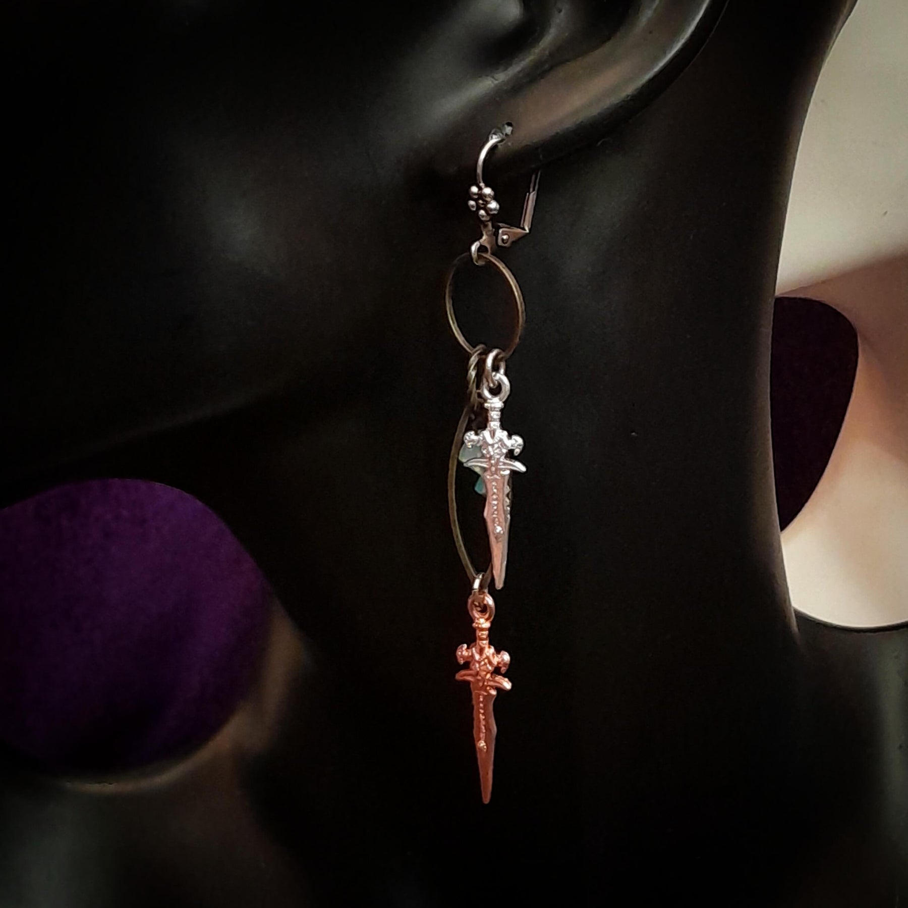 Double Dagger Dangle Earrings