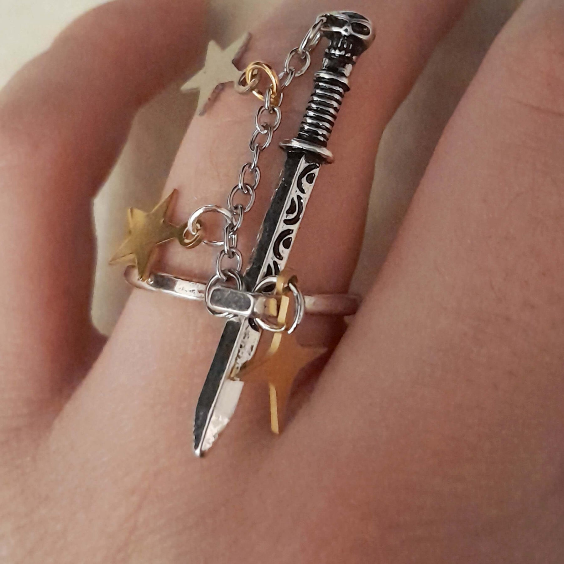 Adjustable Sword & Stars Ring