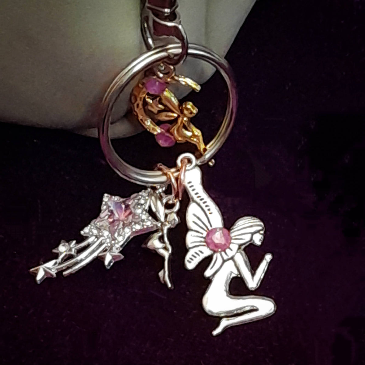 Three Fairy Moon Star Purse Charm