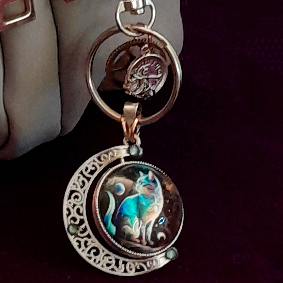 Cat Moon Steampunk Purse Charm