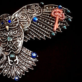 Fantasy Silver Owl Blue Crystal Hairclip