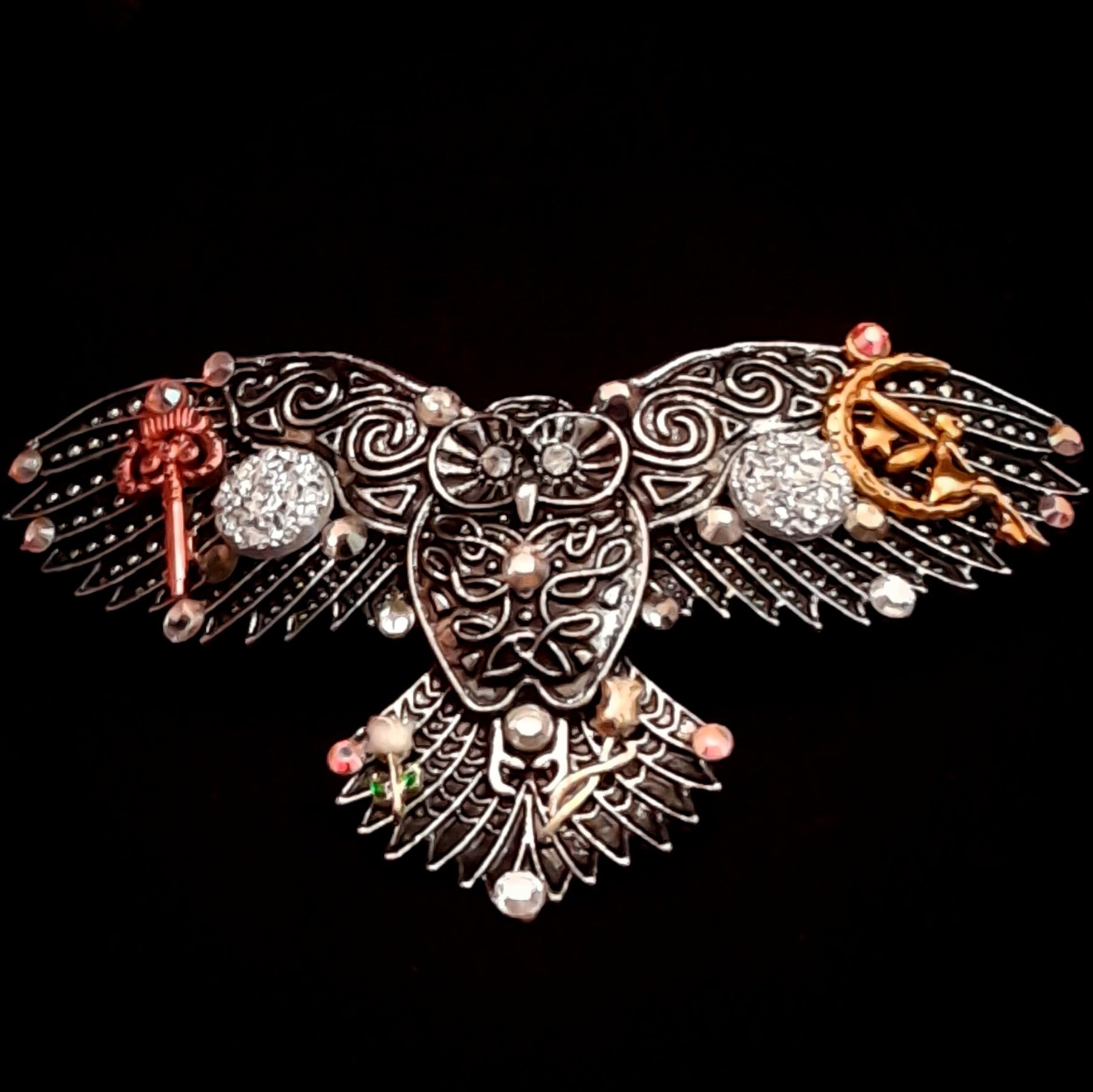 Silver Owl Druzy Gemstones Hairclip