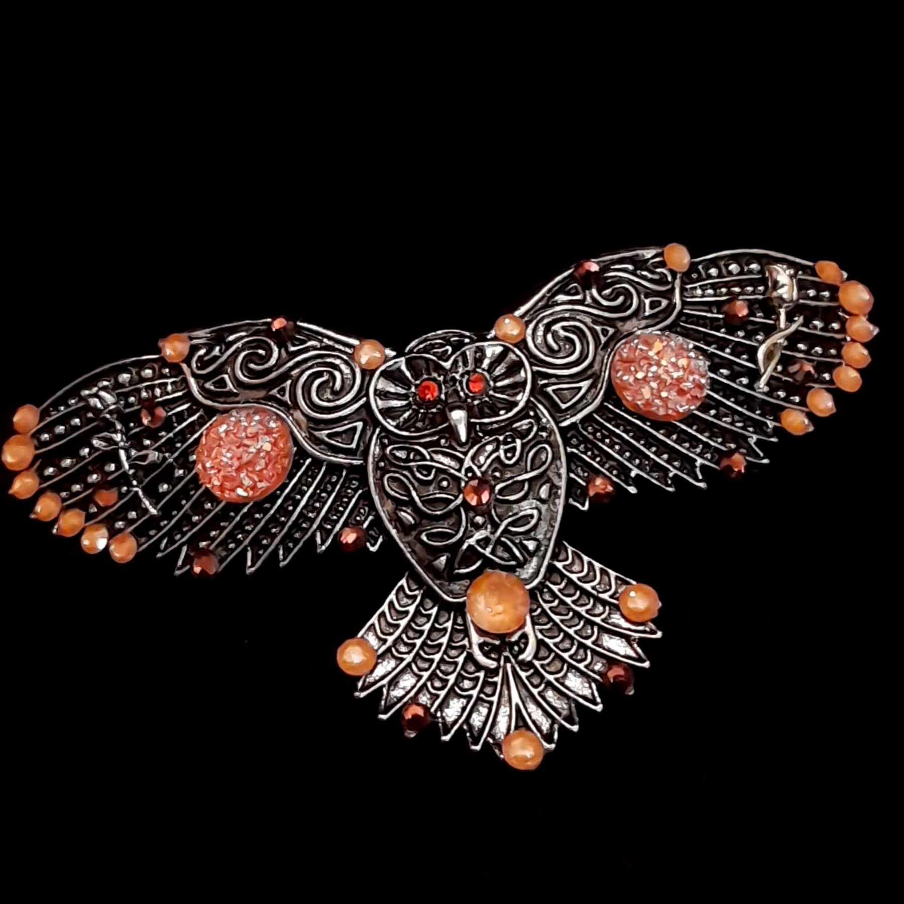 Orange Druzy Gemstones Owl Hairclip