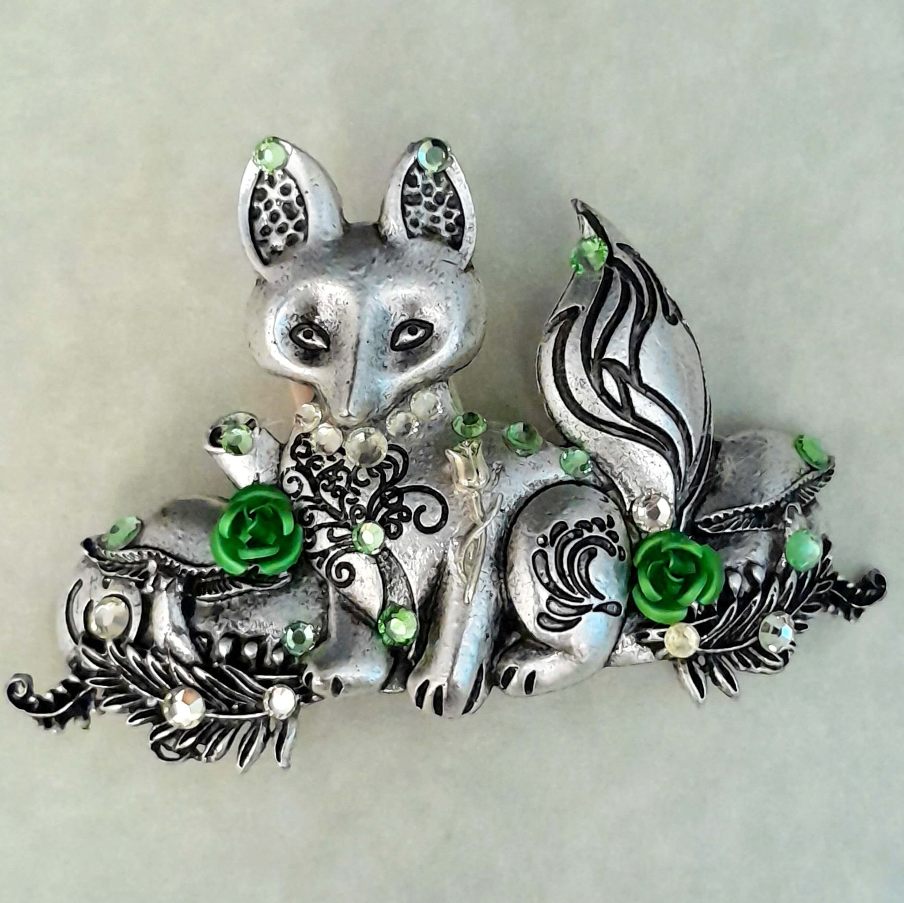 Peridot Green Crystal Fox Hairclip