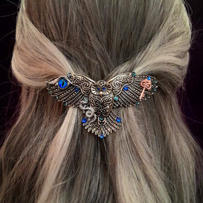 Fantasy Silver Owl Blue Crystal Hairclip