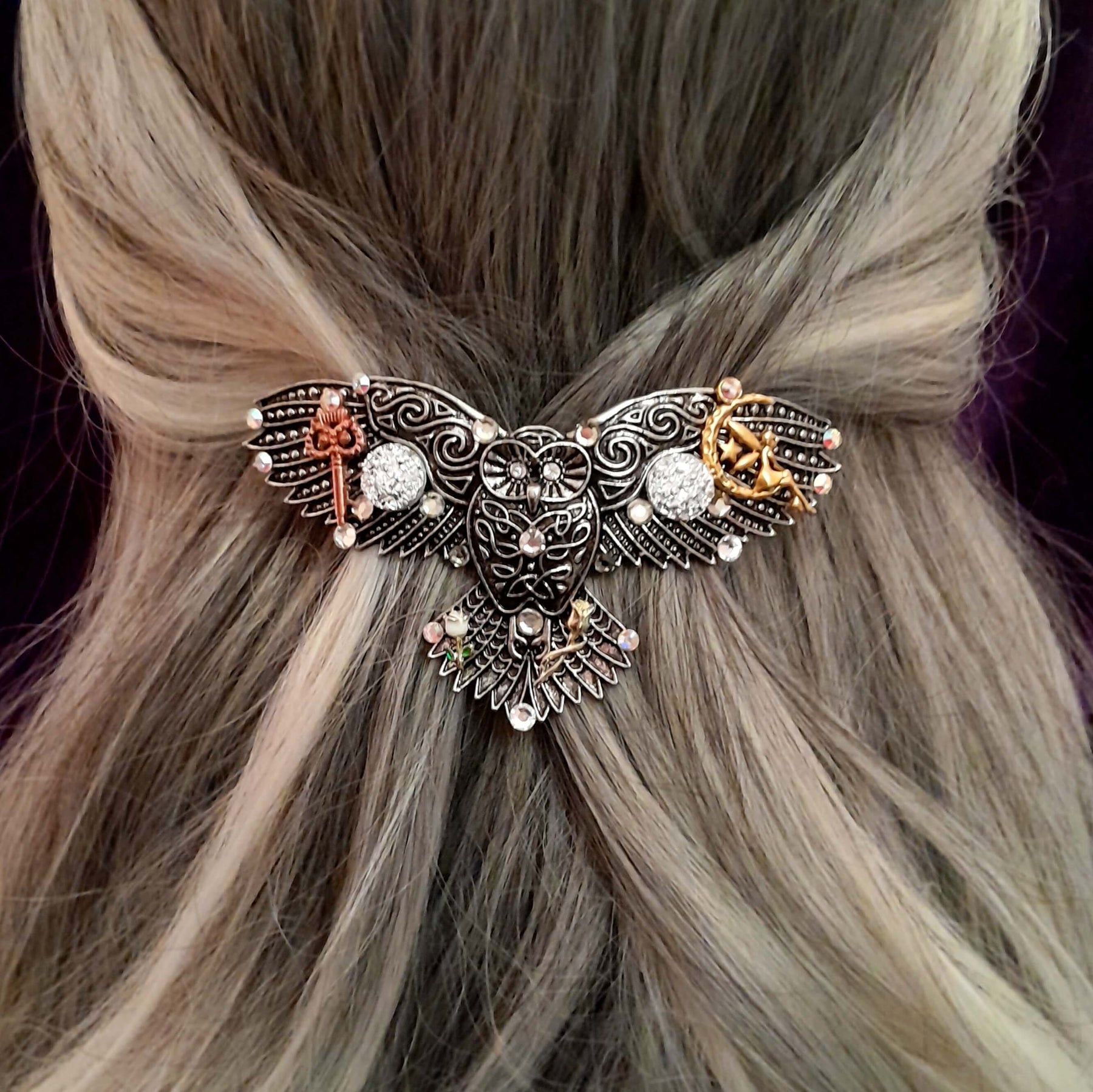 Silver Owl Druzy Gemstones Hairclip